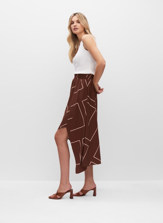 Geometric Print Asymmetric Pull-On Skirt, Orange Pattern