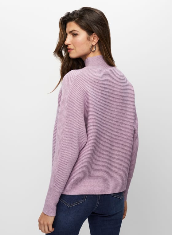 Ribbed Mock Neck Sweater, Light Aubergine