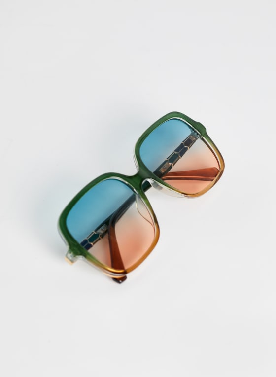 Oversized Epoxy Detail Sunglasses, Mint Green