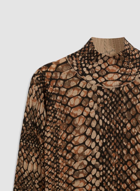 Snakeskin Print Tunic Sweater, Mushroom Mix