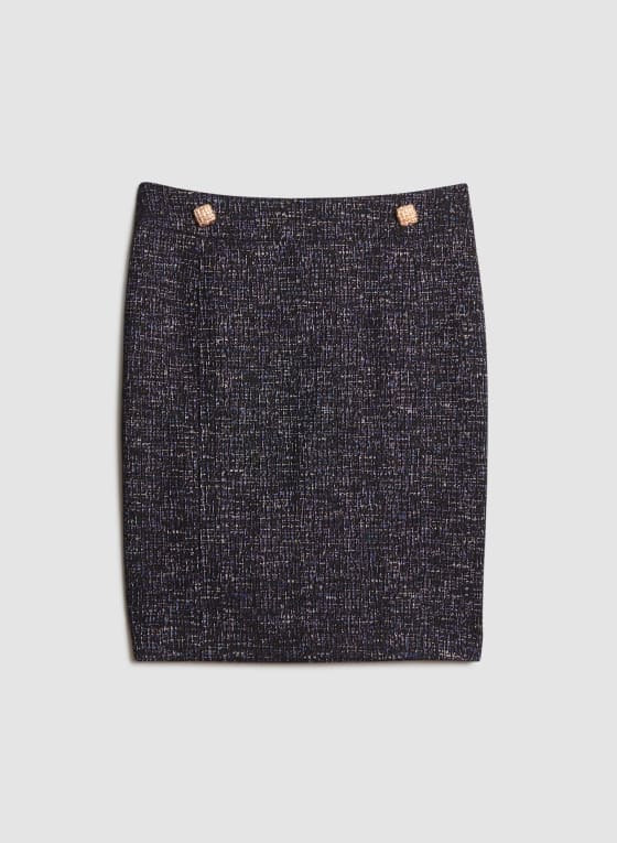 Gold Button Detail Tweed Skirt, Violette