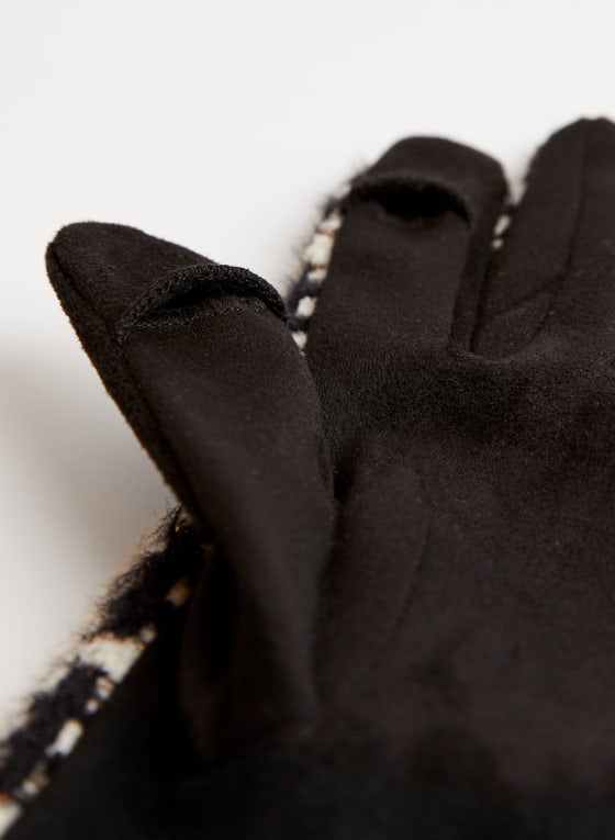 Tweed Knit Gloves, Black & White