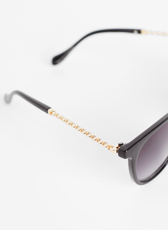 Chain Link Detail Sunglasses, Black
