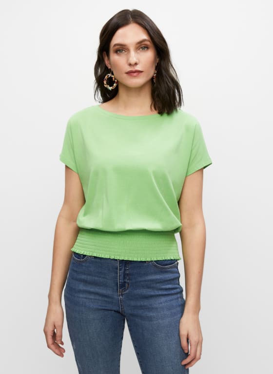 T-shirt à taille smockée, Vert clair