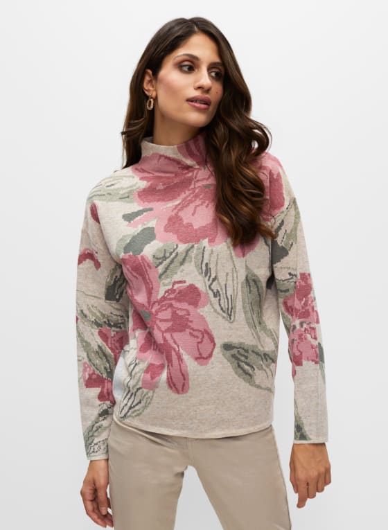 Floral Print Knit Pullover, Green Pattern