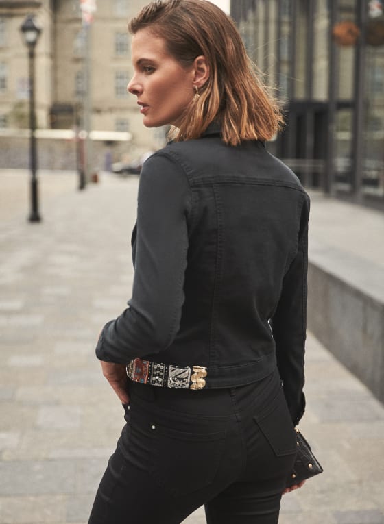 Embellished & Embroidered Jean Jacket, Black