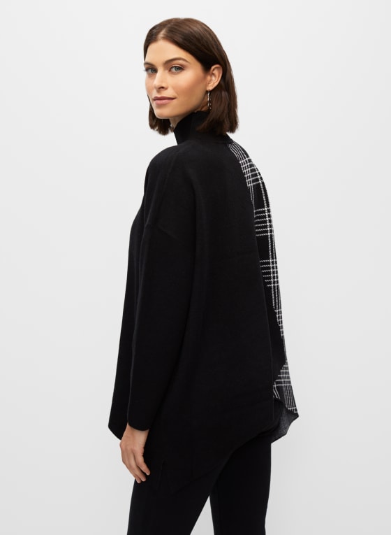 Asymmetrical Plaid Knit Tunic, Black Pattern