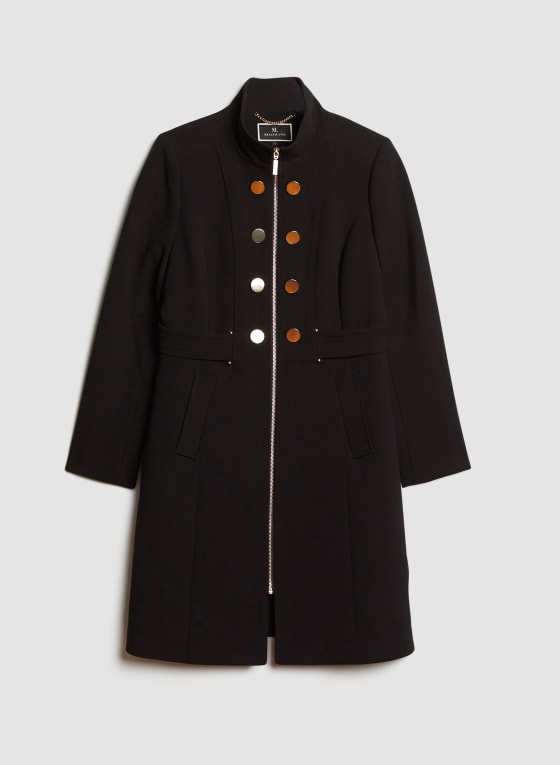 Manteau zippé de style redingote, Noir