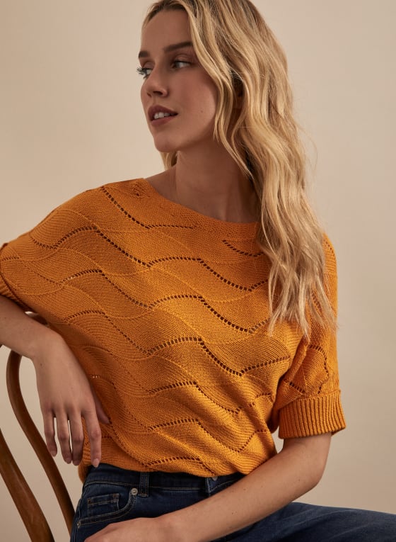 Knit Dolman Sleeve Sweater, Kumquat