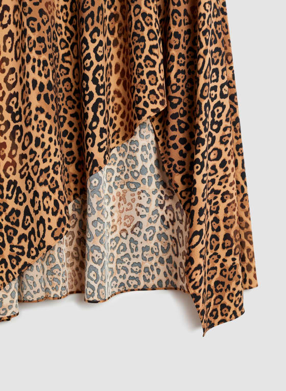 Leopard Print Smocked Waist Skirt, Black Pattern