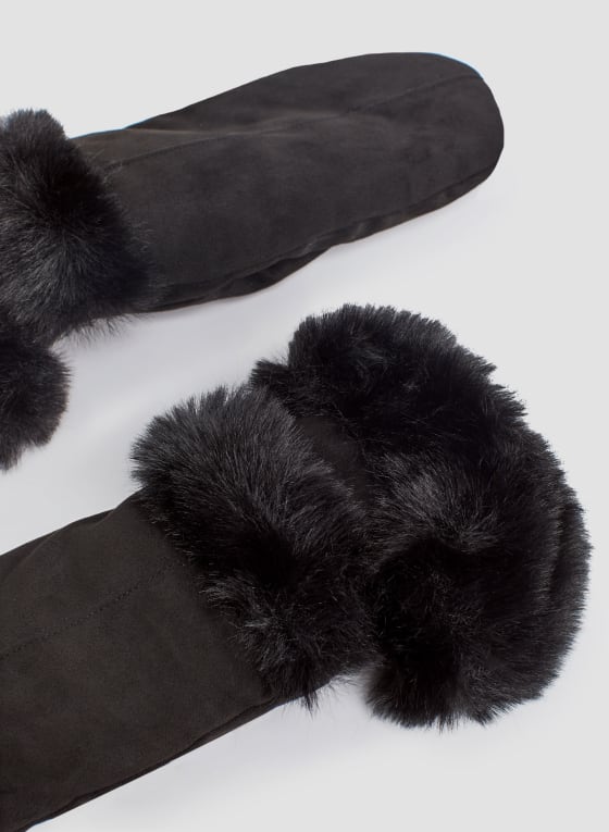 Faux Suede Mitts, Black