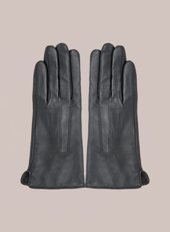 Three Point Leather Gloves, Black