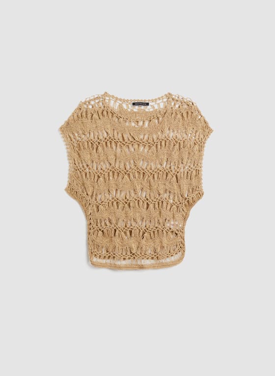 Macramé Crochet Open Weave Sweater, Straw