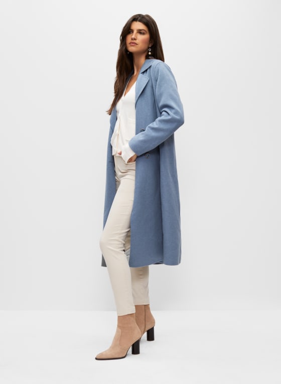 Manteau long en laine à double boutonnage, Poudre bleue