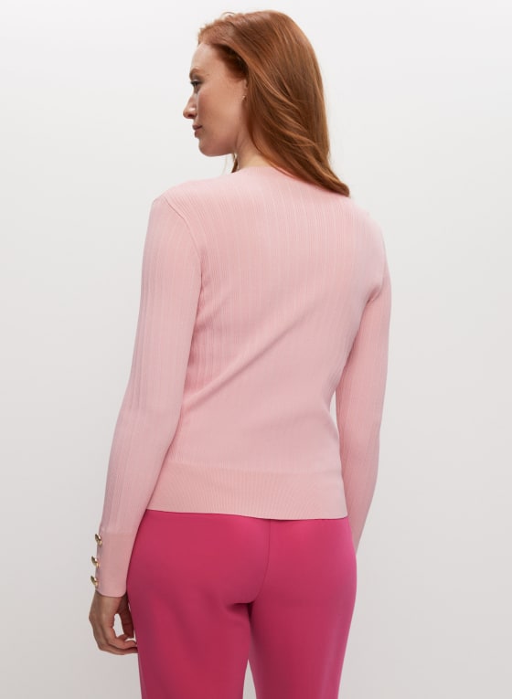 Crested Button Detail Sweater, Pink Lady