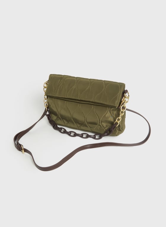 Chain Detail Fold-Over Bag, Khaki