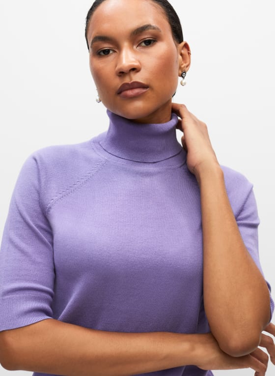Elbow Sleeve Turtleneck Sweater, Orchid 