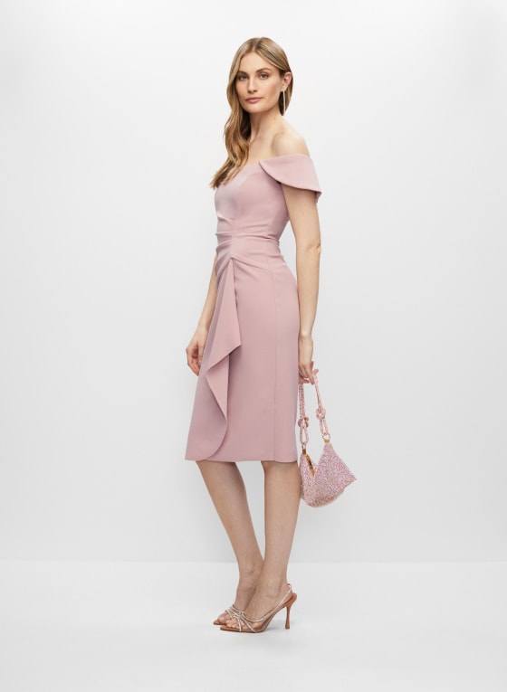 BA Nites - Bardot Split Neck Dress, Pink Passion
