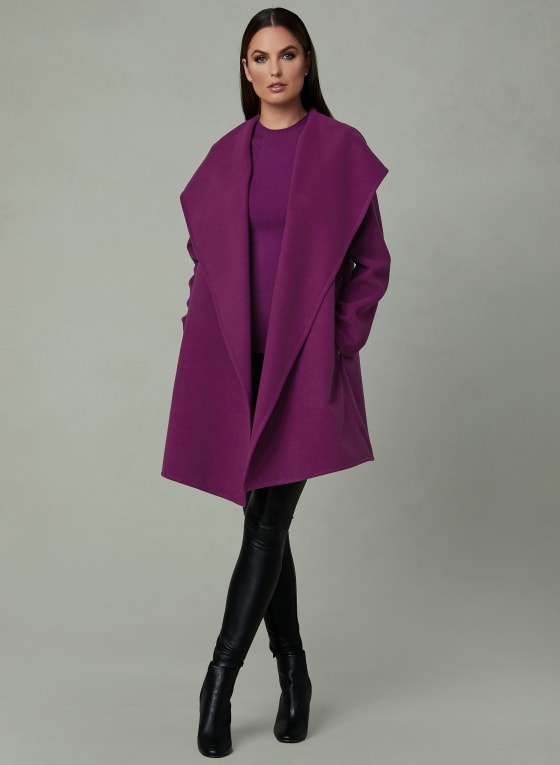 Hooded Shawl Collar Coat, Dawn Pink