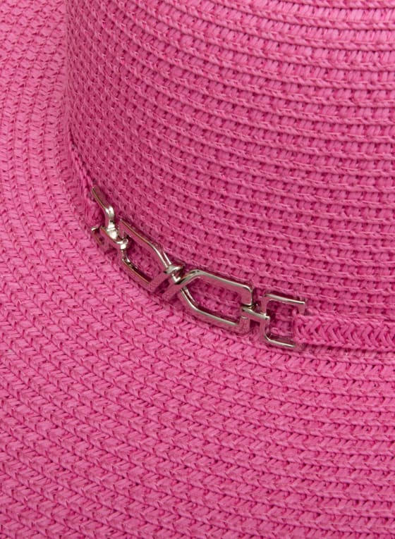 Buckle Detail Straw Hat, Fuchsia