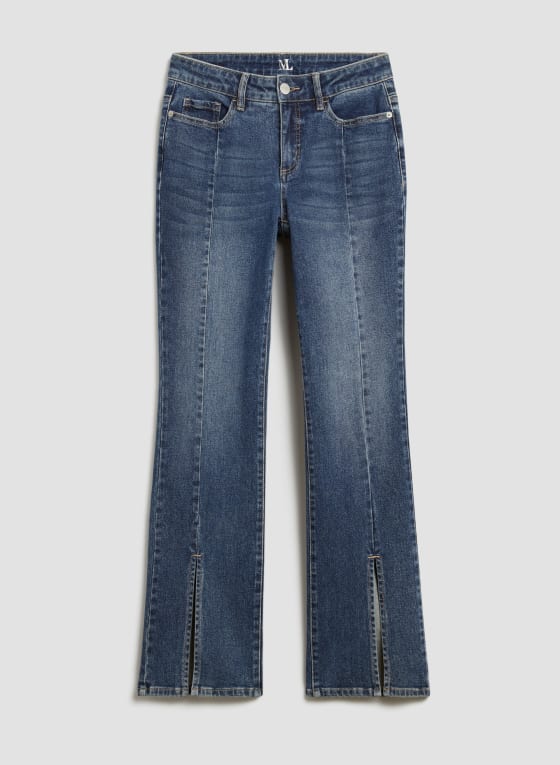 Slit Detail Flare Leg Jeans, Blueberry