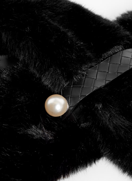 Faux Fur Pearl Detail Scarf, Black