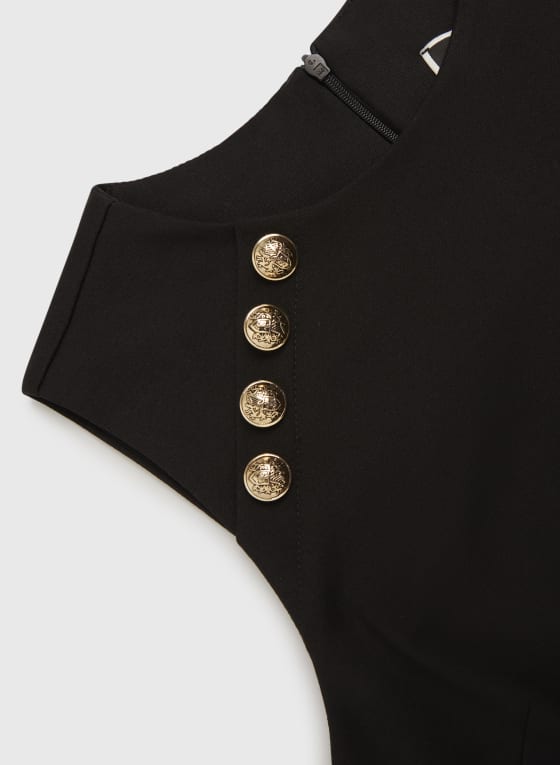 Robe sans manches à boutons décoratifs, Noir