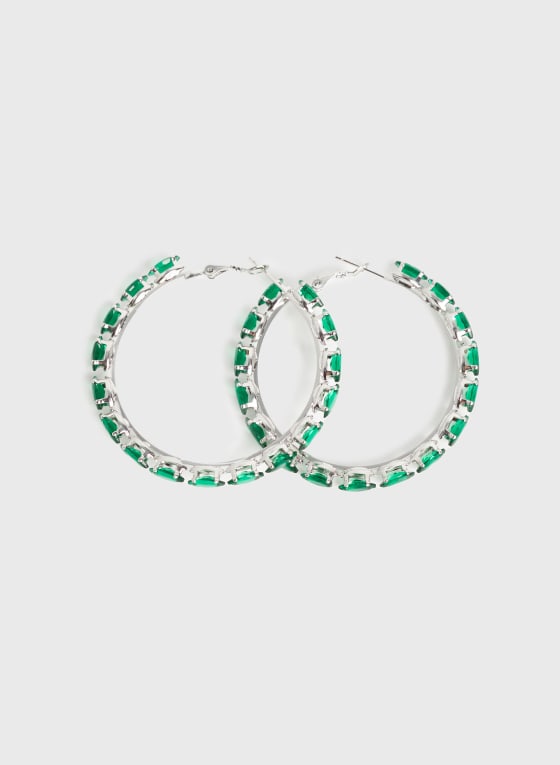 Boucles d'oreilles à anneau avec pierres à facettes, Vert menthe