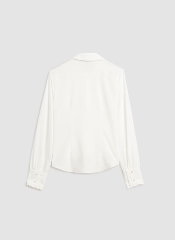 Pearl Embellished Button-Up Shirt, Ivory