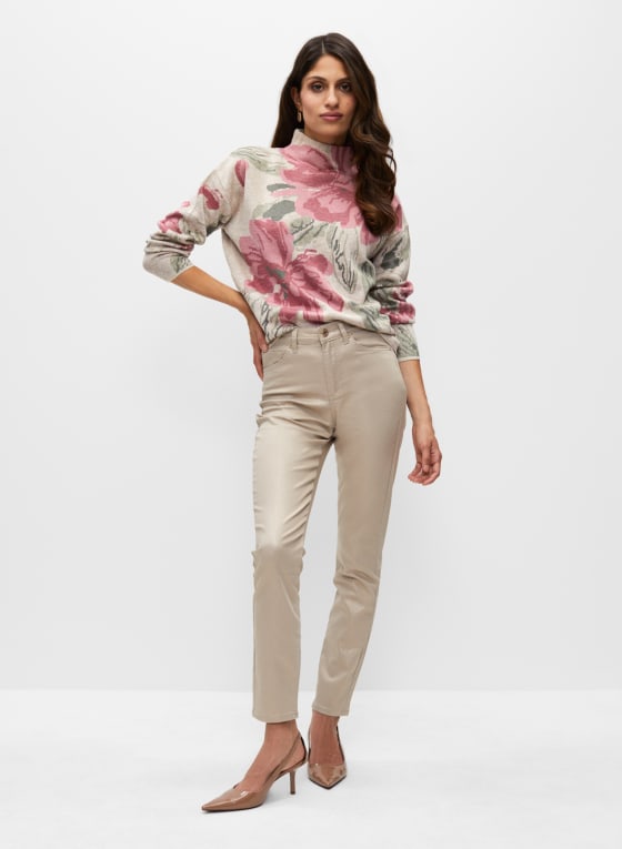 Floral Print Knit Pullover, Green Pattern
