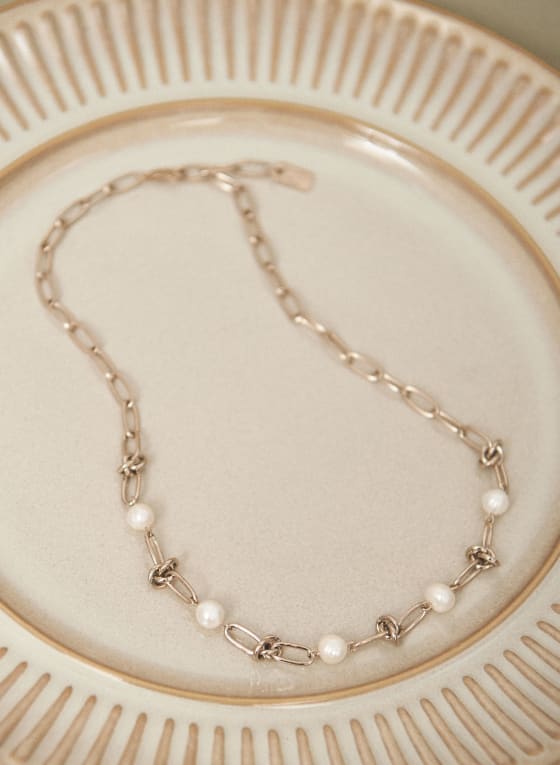 Collier à perles et nœuds, Blanc perle
