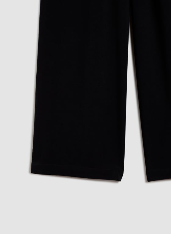 Pantalon à jambe large avec ceinture, Noir