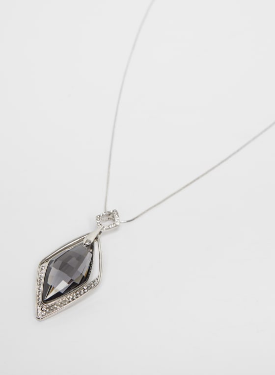 Diamond Shape Pendant Necklace, Grey