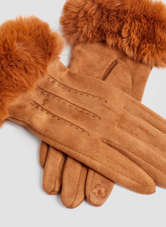 Faux Fur Gloves, Rust