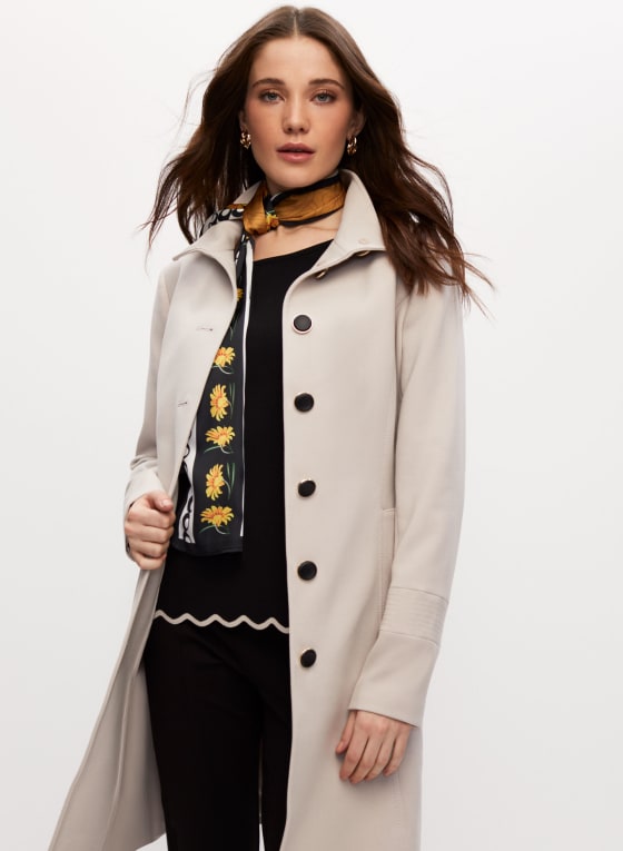 Button Front Trench Coat, Natural Beige
