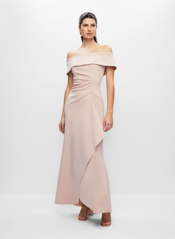 BA Nites - Bardot Neck Evening Dress, Misty Rose