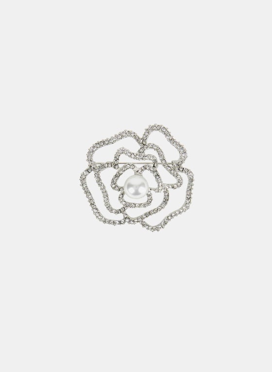 Floral Crystal Pin, Pearl