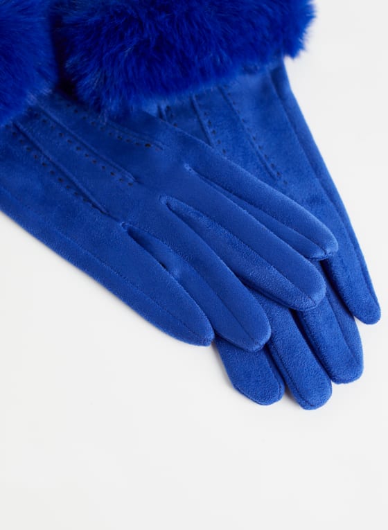 Faux Fur Gloves, Cool Blue