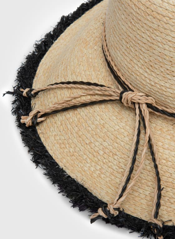 Fringe & Rope Detail Cloche Hat, Natural Beige