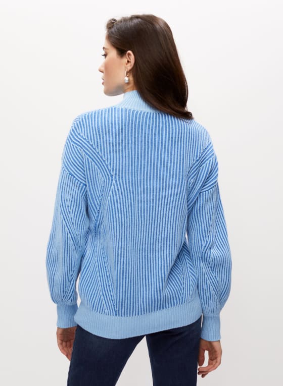 Two Tone Mock Neck Sweater, Blue