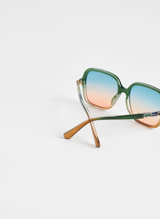 Oversized Epoxy Detail Sunglasses, Mint Green