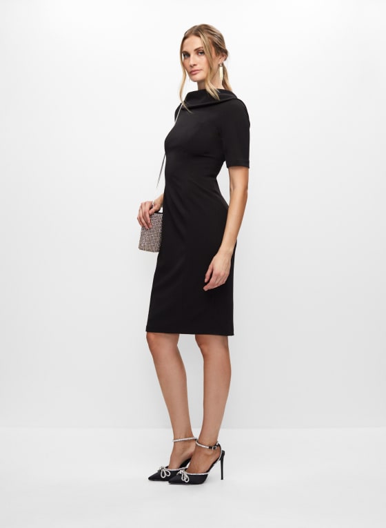 Short Sleeve V-Back Dress, Black