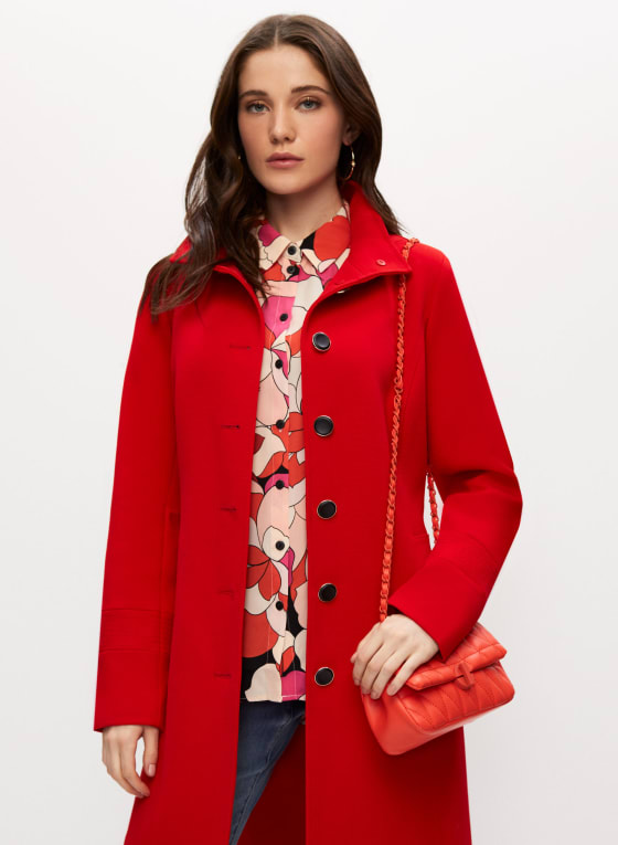 Button Front Trench Coat, Lava