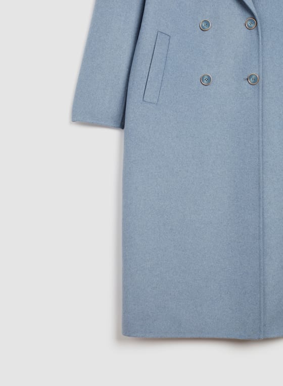 Manteau long en laine à double boutonnage, Poudre bleue