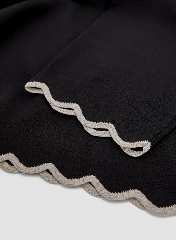 Contrast Scallop Edge Sweater, Black