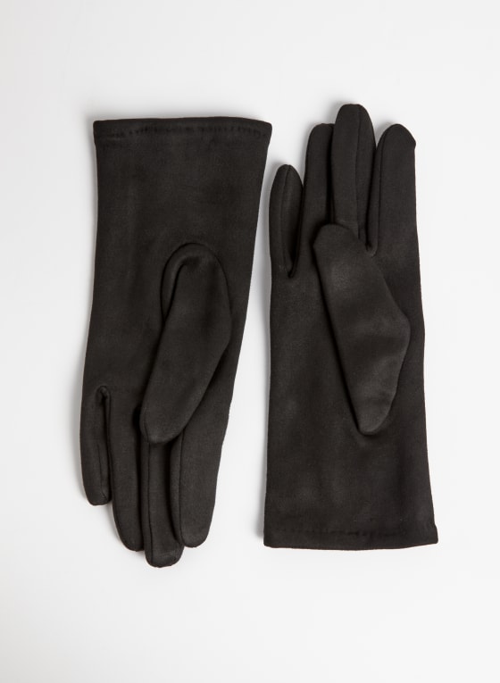 Bow Detail Faux Suede Gloves, Black
