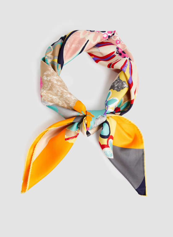 Foulard carré à motif floral, Multicolore