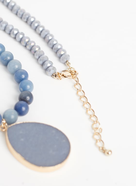Collier de perles à pendentif en pierre, Bleu roi