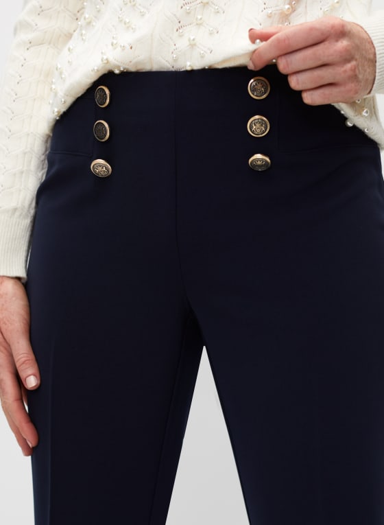 Pantalon Amber à jambe étroite et boutons, Bleu marine foncé