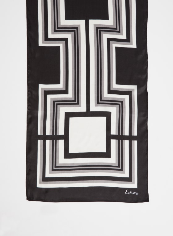 Geometric Print Silk Scarf, Black & White